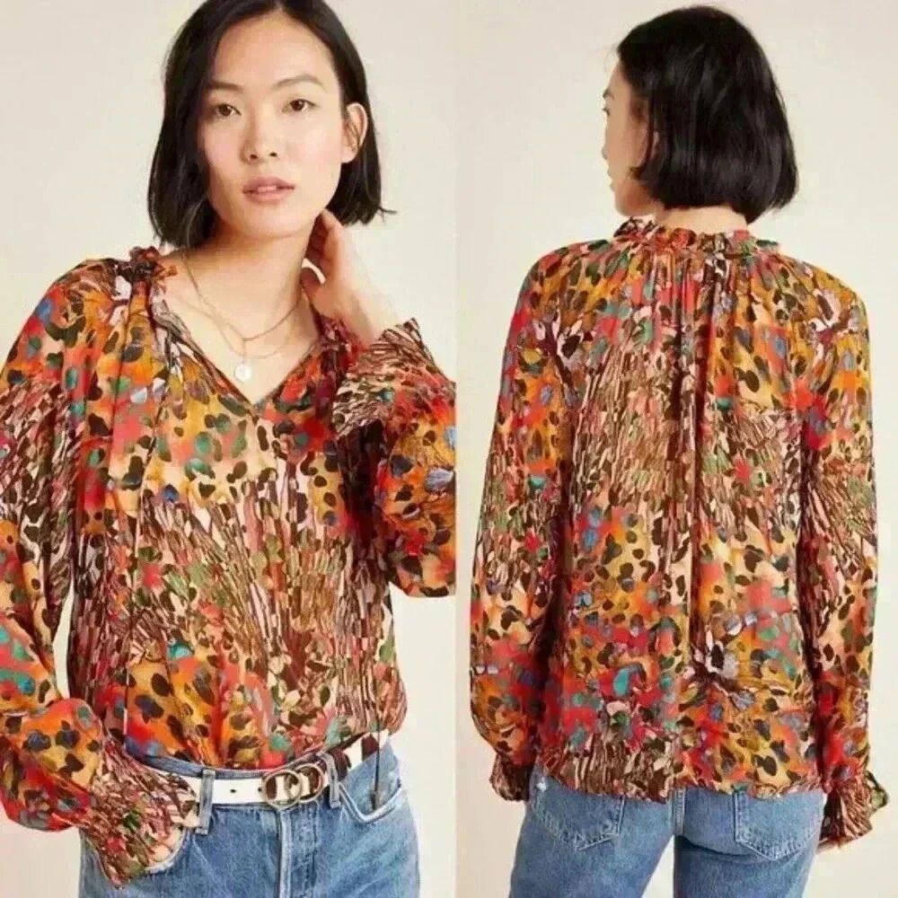 Anthropologie Bl-nk London Annalee Peasant Blouse in Red Size SP NWT $118